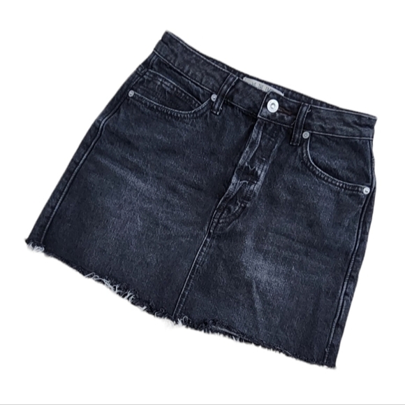 Free People We The Free Rugged A-Line Button Fly Denim Skirt Washed Black 25. - Picture 2 of 10